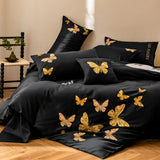 Qfdian  Rose Flowers Embroidery Luxury Bedding Set 600TC Egyptian Cotton Queen King Duvet Cover Flat Bed Sheet Pillowcases 4Pcs