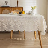 Qfdian  1pc Three Dimensional Lace Printed Tablecloth PVC Material Anti Slip Table Mat Square Household Hanging Edge Dining Desk Cover