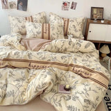 Qfdian  ‌100% pure thickened skin friendly cotton four piece set double bed single bed diagonal cartoon duvet set dormitory