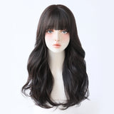 Qfdian  Long Wave Wig with Bangs Natural Black Synthetic Wig Heat-Resistant for Women Daily Party Cosplay Premium Soft Wig Fake Hair