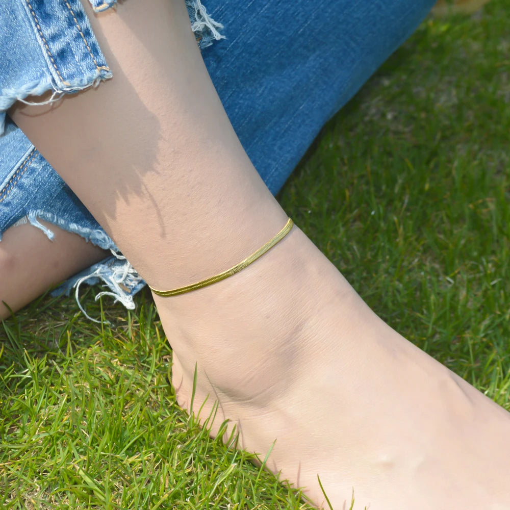 2024 Summer New Gold Color Anklets For Women Stainless Steel Firga Chain Feet Jewelry Layered Link Chain Accessory