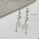 Qfdian 3D Star Clover Beaded Charm Phone Pendant Crystal Wristband Keychain Bracelet Lanyard Cord