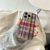 Qfdian Ins colorful autume winter check cover for iphone 13 16 15promax 16pro 14pro 15 pro max 12 14 3d plating bowknot phone case