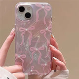 Qfdian  Pink Pearl Bow Phone Cases, for IPhone 17 16 15 14 13 Pro Max Pro XSMax 78Plus ,Feather Yarn Gradient Color Kawaii Cover