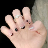 Qfdian  24pcs Bowknots Love Heart Pattern Press On Nails Cute Fresh Short Round French Style False Nails Korean Sweet Wearable Fake Nail