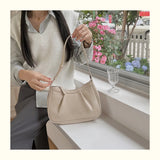Qfdian Korean Chic Office Lady Shoulder Underarm Bag Elegant Pleated Casual Bags for Women Sweet Y2k Aesthetic Fashion Simple Handbags