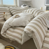 Qfdian Washed Cotton Double Yarn Crepe Striped Quilt Set 3-4 Pillowcase with Sheet Bedding Cover Supplies 200x230 220x240 Skin Friendly