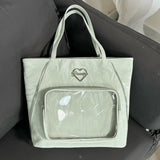 Qfdian Transparent Fashion Heart Tote Bag All Match Simple Y2k Aesthetic Women Handbags Vintage Casual High-capacity Shoulder Ita Bags