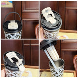Qfdian  560ML Double Drinking Thermos Water Bottle Stainless Steel Heat and Cold Vacuum Thermal Coffee Cups Mugs Portable Car Straw Cup
