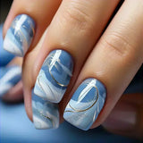Qfdian  24Pcs Short Square Coffin False Nails Square Fake Nails with Glue French Glitter Wearable Acrylic Nails Set Press on Nail Tips