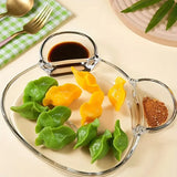Qfdian  Glass Divided Serving Plate with Sauce Compartment Shell Design for Dumplings Desserts Seafood Sharing Dish Microwave Safe Gift