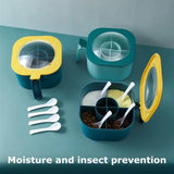 Qfdian  4 in 1 Round Plastic Seasoning Box Set with Integrated Spoons Salt Pepper Spice Containers for Kitchen Countertop Organizer