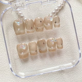 Qfdian 10Pcs Glitter Handmade Press On Nails Short Gradient Full Cover Butterfly Design False Nails Manicure Wearable Nail Tips Art