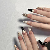Qfdian 10pcs Handmade Star Long French False Nails Press on Nails Fake Nials Reusable Wearable Nail Tips Artificial False Nails