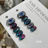 Qfdian  10Pcs Short Squoval False Nails with Mysterious Devil Eye Star Press on Nails Glitter Cat Eye Handmade Fake Nails Ins Spicy Girl