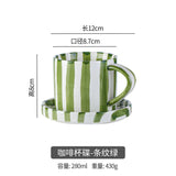 Qfdian Simple Striped Ceramic Teacup Hotel Café Porcelain Coffee Cup 280ml Office Mug Breakfast Bread Dessert Mug Gift Table Decoration