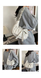 Qfdian Women Ins Casual Sweet Kawaii Bow Handbags Pleated Y2k Aesthetic Vintage Underarm Bag Fashion All Match Shoulder Crossbody Bags