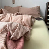 Qfdian  ‌Ins Nordic Bedding Set Plaid Striped Duvet Cover Set Soft Flat Sheets Set 2 Pillowcases Single Twin Full Queen Size Simple Style