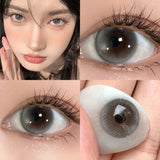Qfdian  1 Pair Color Contact Lenses with Diopters Brown Lens Big Eyes Colored Makeup Natural Eye Lens Beautiful Gray Pupils Lens