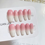 Qfdian Natural Handmade Press On Nails Gradient Almond Oval Full Cover Fake Nails Reusable Wearable Nail Ballerina Woman Finger Tips