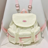 Qfdian 2025 New Casual Plaid Girls Backpack Women Students Fashion Chic Bow Backpacks Streetwear Ins Kawaii All Match Schoolbags Trendy