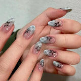 Qfdian  24pcs Blue Plaid Gradient Fake Nails Phototherapy French Tips Y2k Style Press On Nails Long Almond Cool Stars False Nail Patches