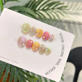 Qfdian  10pcs 3D Strawberry Bow Press on Nails Sweet Cute Square False Nails Flowers Pearl Stick on Nails Cat Eye French Fake Nail Art