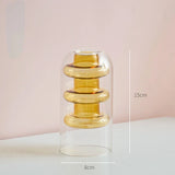 Qfdian Nordic Modern Double Wall Vase Creative Hydroponic Transparent Glass Vase Living Room Desktop Decor Art Ornament Home Decor