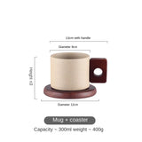 Qfdian Vintage Ceramic Wooden Handle Coffee Cup with Tray Antique 300ml Tea Cup Home Office Mug Birthday Gift Breakfast Mug Home Decor