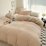 Qfdian Solid Bed Linen Cotton Bedding Set with Sheet Duvet Cover Pillowcase Single Couple Bedsheet King Queen Double Twin Size