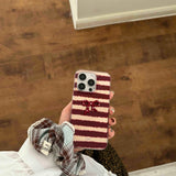 Qfdian Red stripes autume winter 3d bowknot  cover for iphone 15pro 16promax 16 13pro 12 14 13 15 pro max 14promax rope phone case