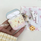 Qfdian cartoon cute cookie bear love heart pendant shockproof silicone protective case for apple airpods 1 2 3 4 pro 2 earphone cover