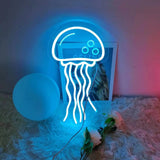 Qfdian  Jellyfish LED Neon Night Light Sign Wall Art  Lamp Xmas Birthday Gift Wedding Party Lucky Cat Dinosaur Neon Lamp Home Decor