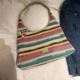 Contrast Color Rainbow Striped Women Top-Handle Bags Fashion Y2k Sweet Shoulder Underarm Bag Casual Shopping Purses and Handbags
