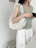Qfdian Korean Sweet Dot Pleated Shoulder Handbags Fashion Office Lady Chic Women Hobo Bag Y2k Aesthetic Fairy All Match Crossbody Bags