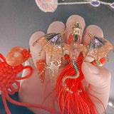 Qfdian 10Pcs High Quality Handmade Press on Nails Real Shot Pure Hand Drawn Wealth Accumulating Dragon Amber Exaggerated Super Cool