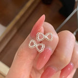 Qfdian  Bow Stud Earrings Lace Ballet Style Sweet Delicate Silver Tone Cubic Zirconia Lightweight Premium Daily Wear Jewelry for Women