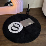 Qfdian 1 Pack Black Billiards 8 Ball Round Flocked Floor Bedroom Anti-Slip Carpet Mat Living Plush Soft Bedroom Rug