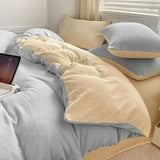 Qfdian  150x200cm Solid Color Warm Plush Duvet Cover 4-piece Bed Cover Pillowcase Set Soft Comfortable Children Bedding Article