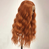 Qfdian Long Curly Natural Wavy Synthetic Hair Ginger Orange Lace Front Wig Loose Deep Wave Brown Colored 13X4 Frontal Wigs for Women