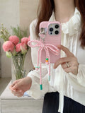 Qfdian Colorful summer leather fundas for iphone 15 pro max 13pro 14pro 15promax 12 14 13 ins bowknot rope pendant simple phone case