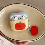 Qfdian  Simple Red Apple Pendant Case For Apple Airpods 4 2 1 3 Splicing Color Wireless Bluetooth Earphone Box Cover For Air pods Pro 2