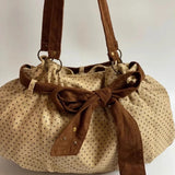 Qfdian  Korean Vintage Canvas Bag Y2k Aesthetic Sweet Dots Fashion Bow Pleated Shoulder Bags Streetwear Casual All Match Underarm Bag