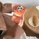Qfdian Cute dachhund burger stand holder cover for iphone 13 14 16 15promax 16pro 14pro 15 pro max 13pro orange check cake phone case