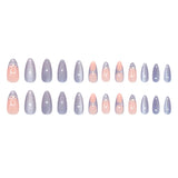 Qfdian  24pcs Milk Blue French Style Press On Nails Glitter Almond Cat's Eye Fake Nails With Bowknots Diamond Decor Charming False Nail