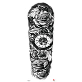Qfdian Full Arm Tattoo Waterproof Temporary StickerCool Skull Fish Dragon Lion Clock Men Women Art Fake Sticker Glitter Style