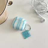 Qfdian  Oil painting blue and white vertical pattern is suitable for Apple AirPodspro2 earphone case AirPods 3 generation earphone