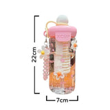 Qfdian  Cute Bow Flower Tea Glasses With Straw Bottle Cold Coffee Cups Women Glass Tumbler Juice Milk Tea Water Separation Drinkware Cup