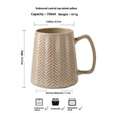 Qfdian  Vintage Relief Coffee Cup 760ml High-capacity Drinkware Ceramic Mug Spoon with Lid Household Water Cups Fathers Day Gift