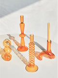 Qfdian Nordic Orange Glass Taper Candle Holder Creative Home Decor Wedding Party Dinner Candlelight Decoration Living Room Candlestick
